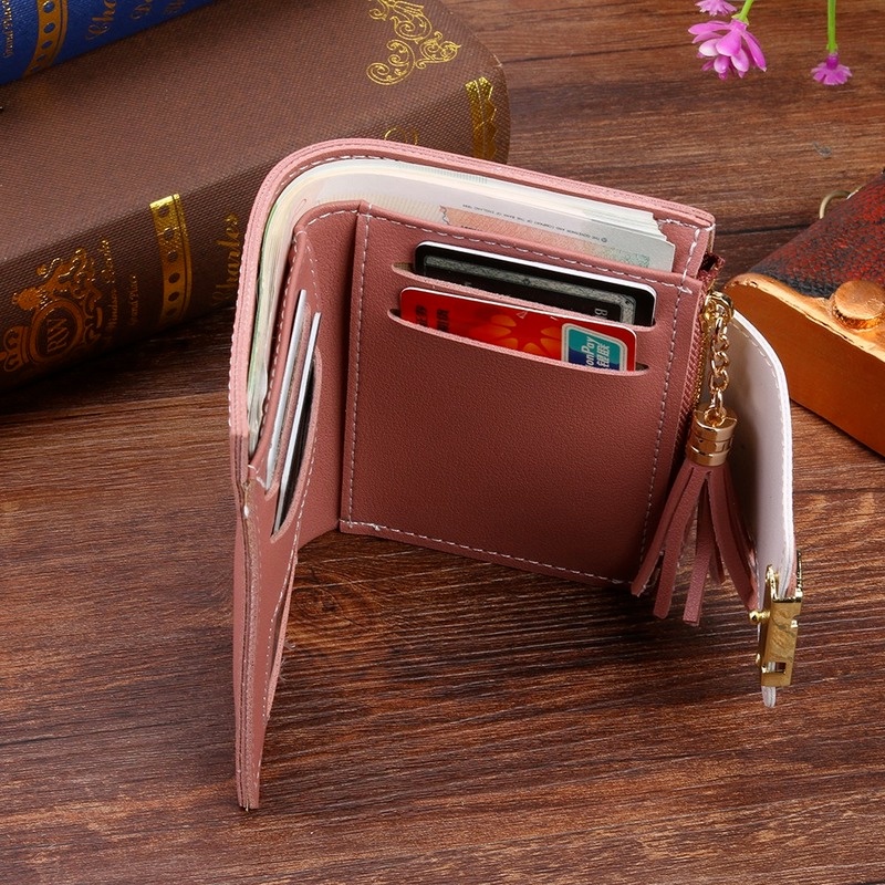 Fashion Tassels Short Wallet Bag for Women  Leather Clutch Bags Cute Korean Card Holder Female Folding Small Coin Purse