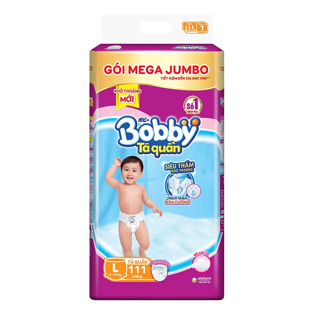 Tã Quần Bobby Gói Mega Jumbo M120/ L111/ XL102/ XXL93