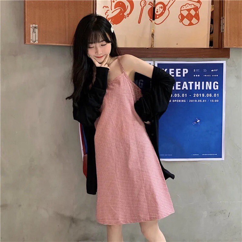 Váy hai dây kẻ sọc mùa hè phong cách học sinh tươi mới | BigBuy360 - bigbuy360.vn