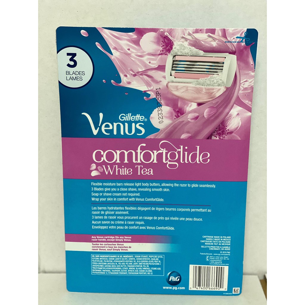 Bộ dao cạo nữ 3 lưỡi VENUS GILLETTE có sáp hương trà trắng dưỡng da với 12 đầu thay - Hàng chính hãng MỸ