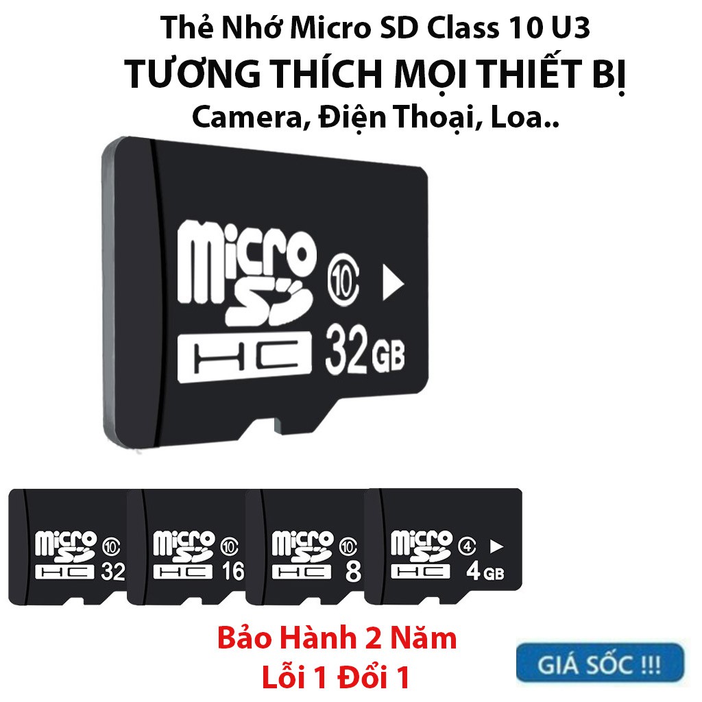 Thẻ nhớ 64Gb/32Gb/16Gb/8Gb/4Gb/2Gb micro SD class 10 U3 chuyên dụng cho điện thoại loa đài | WebRaoVat - webraovat.net.vn