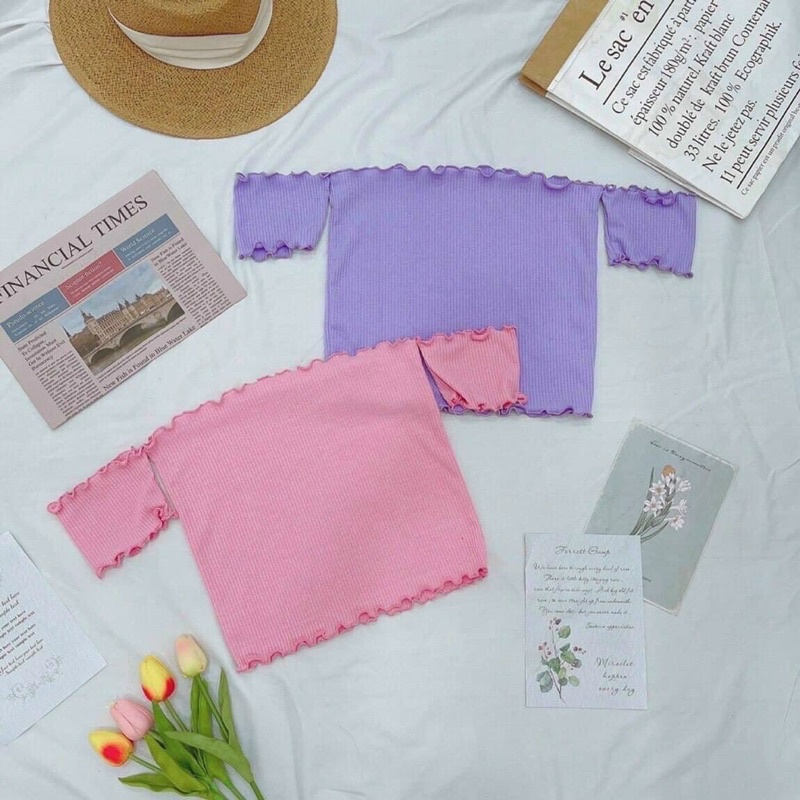 Áo bệt vai tay ngắn Croptop