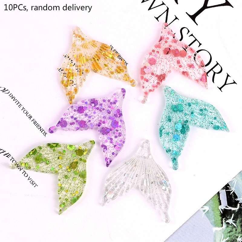 Bộ 10 Đuôi Cá Bằng Nhựa Resin Làm Mặt Vòng cổ/Khuyên Tai/Vòng cổ