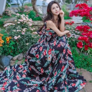 Đầm maxi hở lưng hoa