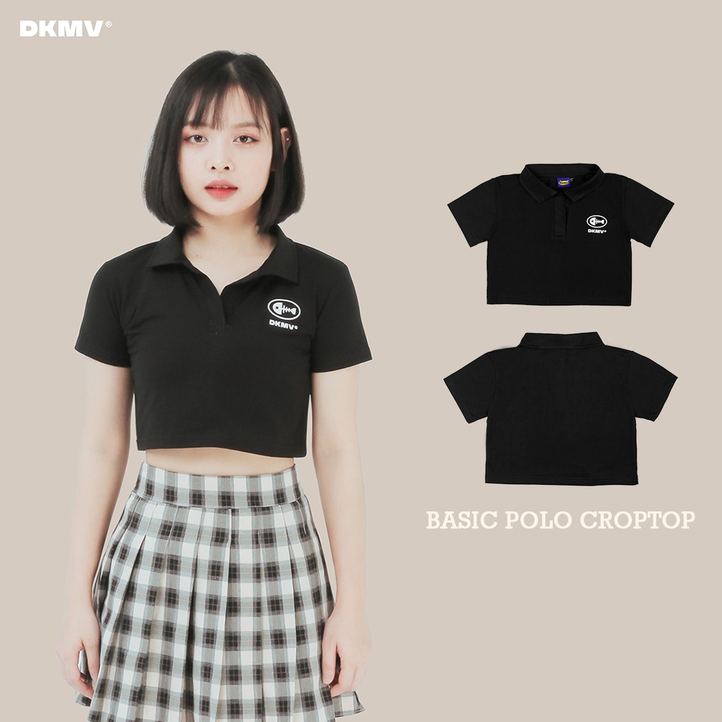 Áo croptop ôm cổ bẻ polo màu đen Don't Kill My Vibe | Polo Basic Croptop