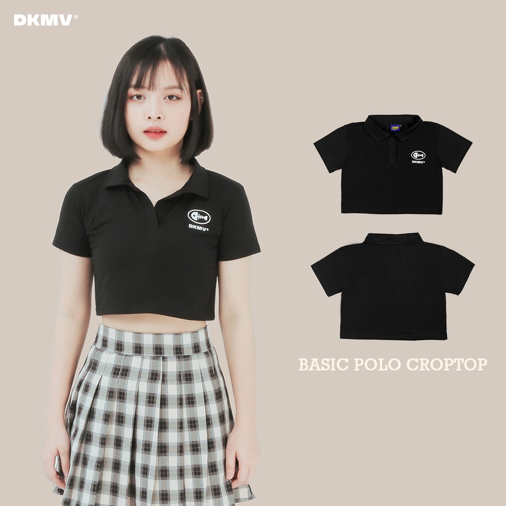 DKMV Áo thun ôm Polo Basic-MÀU ĐEN/ Áo croptop ôm nữ/ Áo croptop cổ bẻ