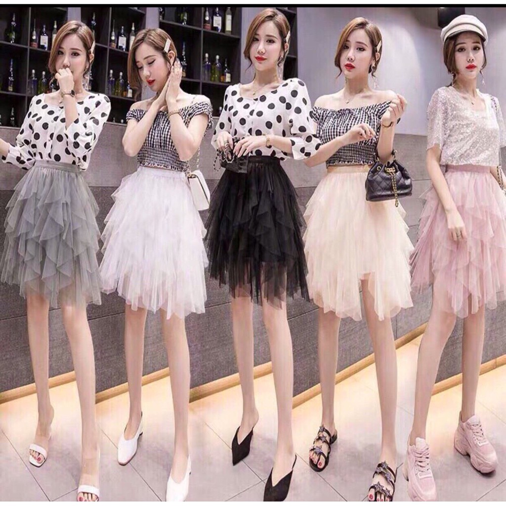 Chân váy lưới lưng thun