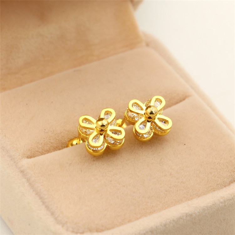 Bông tai nữ titan cao cấp kiểu hoa mai kẹp đá lóng lánh siêu đẹp, bền màu, chuẩn thời trang - tặng hộp đựng xinh xắn