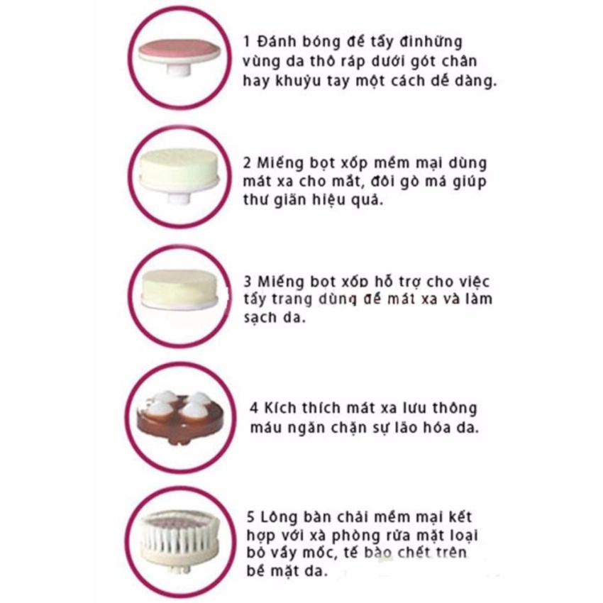 Máy massage rửa mặt đa năng 5 in 1 (Hồng) + Tặng kèm 2 viên pin AA