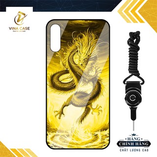 Ốp lưng Vina Case dành cho Vsmart Live rồng vàng kính cường lực 9H-Tặng kèm dây đeo điện thoại