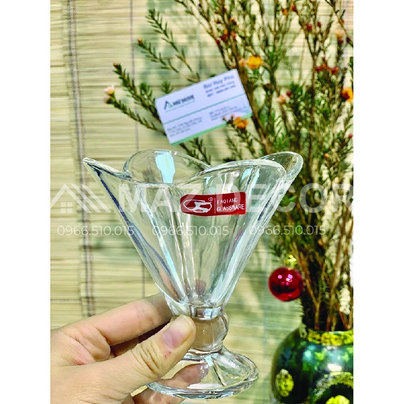 SALE GIÁ SỈ TẠI XƯỞNG BỘ 6 LY KEM THỦY TINH CAO CẤP ĐẸP DÀY DẶN HÌNH BÔNG HOA BỐN CÁNH 180ML GIÁ RẺ F167