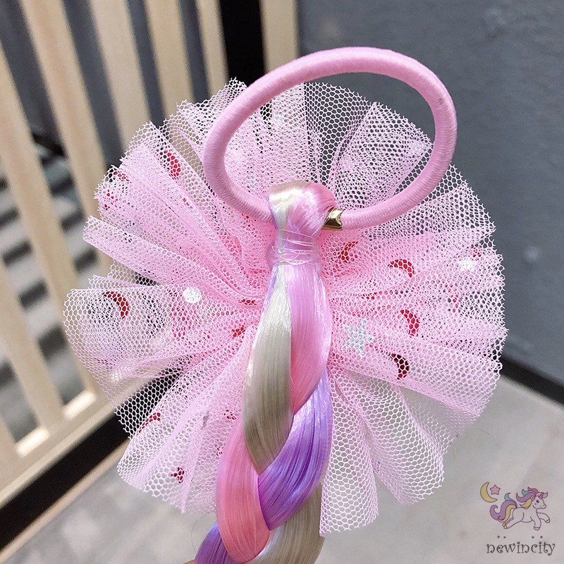 Dây buộc tóc trang trí tóc giả nhiều màu sắc thời trang cho bé gái