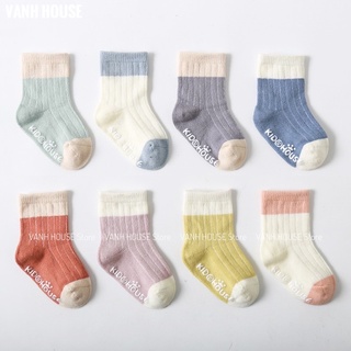 Tất trẻ em tất cho bé KID HOUSE cotton 100% chống trượt trơn 8 màu cho bé trai, bé gái đi thu đông cực xinh Vanh House