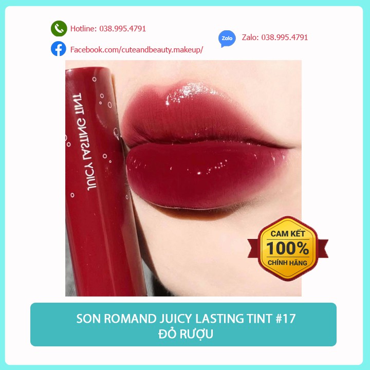 [#Plum Coke : Đỏ rượu] [VIDEO CHECK HIDEN TAG] Son Tint Bóng Romand Juicy Lasting Tint màu 17