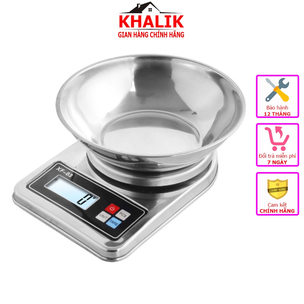 Cân điện tử nhà bếp KHALIK XF-03 có kèm tô đựng bằng inox không gỉ dùng pin độ chính xác cao