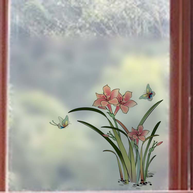 Decal trang trí Kính Cao Cấp - Hoa Ly Đỏ ( 60x58 )