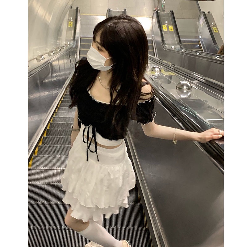 COZOK Set áo khoác ghi lê + áo thun ngắn tay + chân váy thời trang nữ