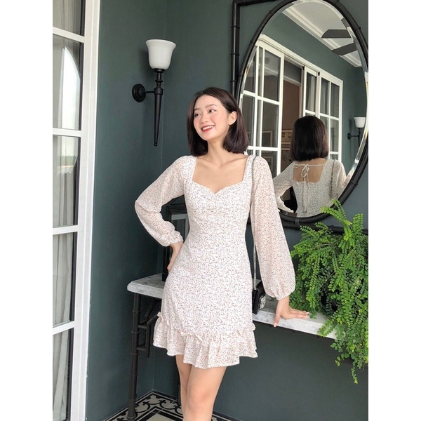 GORGEOUS - ĐẦM HOA TAY DÀI CÓ BÈO - LILY DRESS