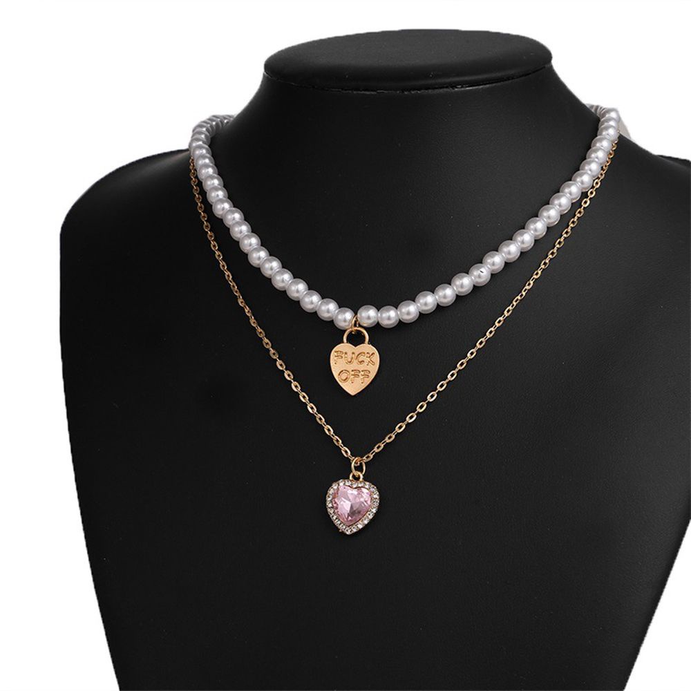 Dây chuyền hai lớp mặt trái tim đính hạt ngọc trai giả thời trang Hàn Quốc cổ điển dành cho nữ