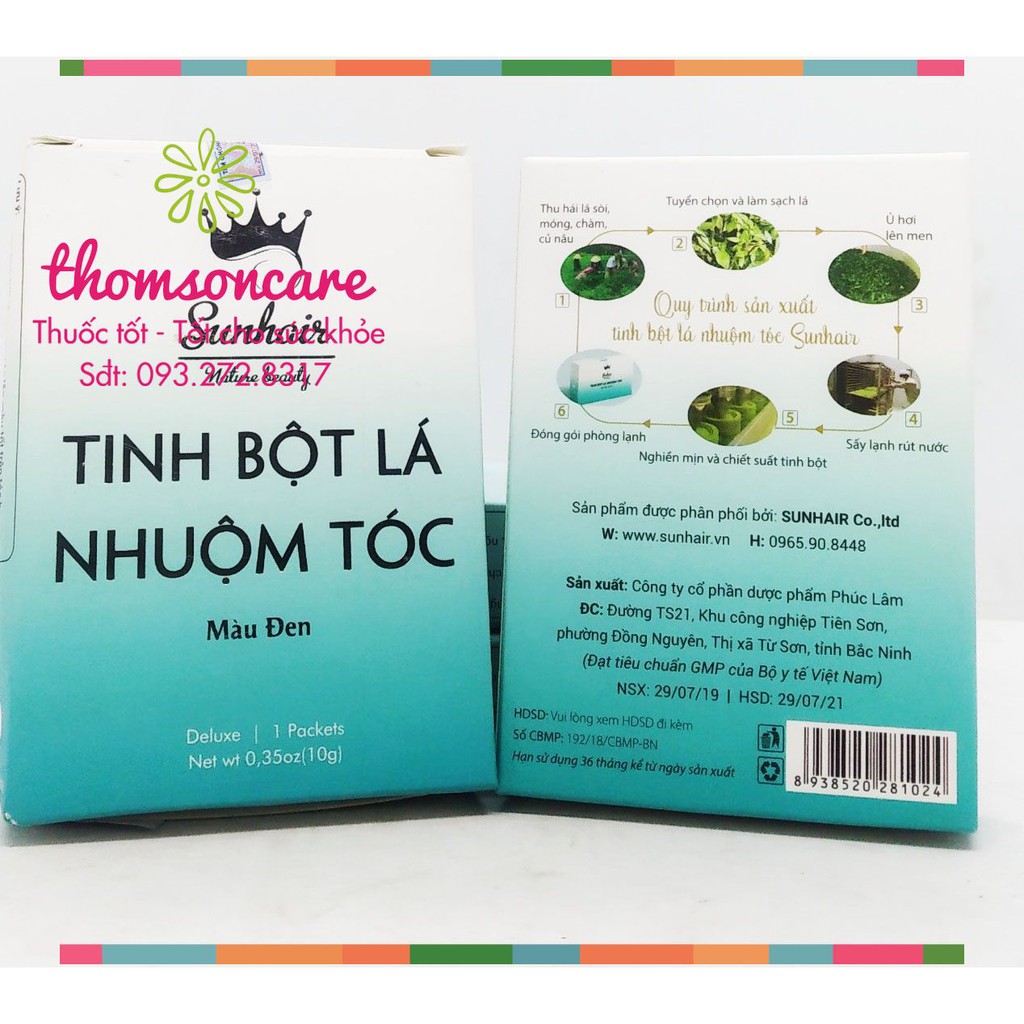 Nhuộm tóc Sunhair từ thảo dược - Tinh bột lá nhuộm đen hoặc nâu | BigBuy360 - bigbuy360.vn