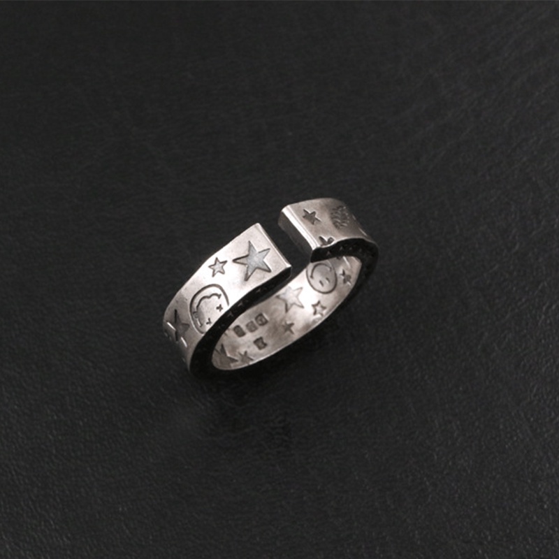 Nhẫn Nam TITAN Ngôi sao năm cánh Nụ cười Màu bạc Làm như cũ Cổ điển Làm bằng tay Thiết kế ban đầu NH-236