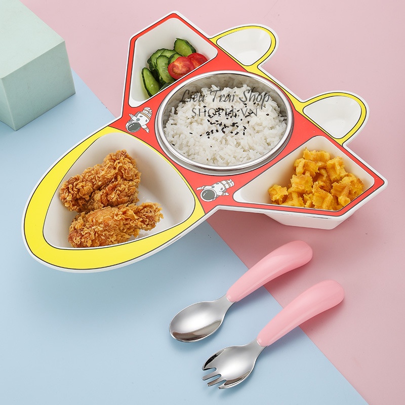 Bát ăn dặm cho bé hình máy bay phi thuyền inox 304