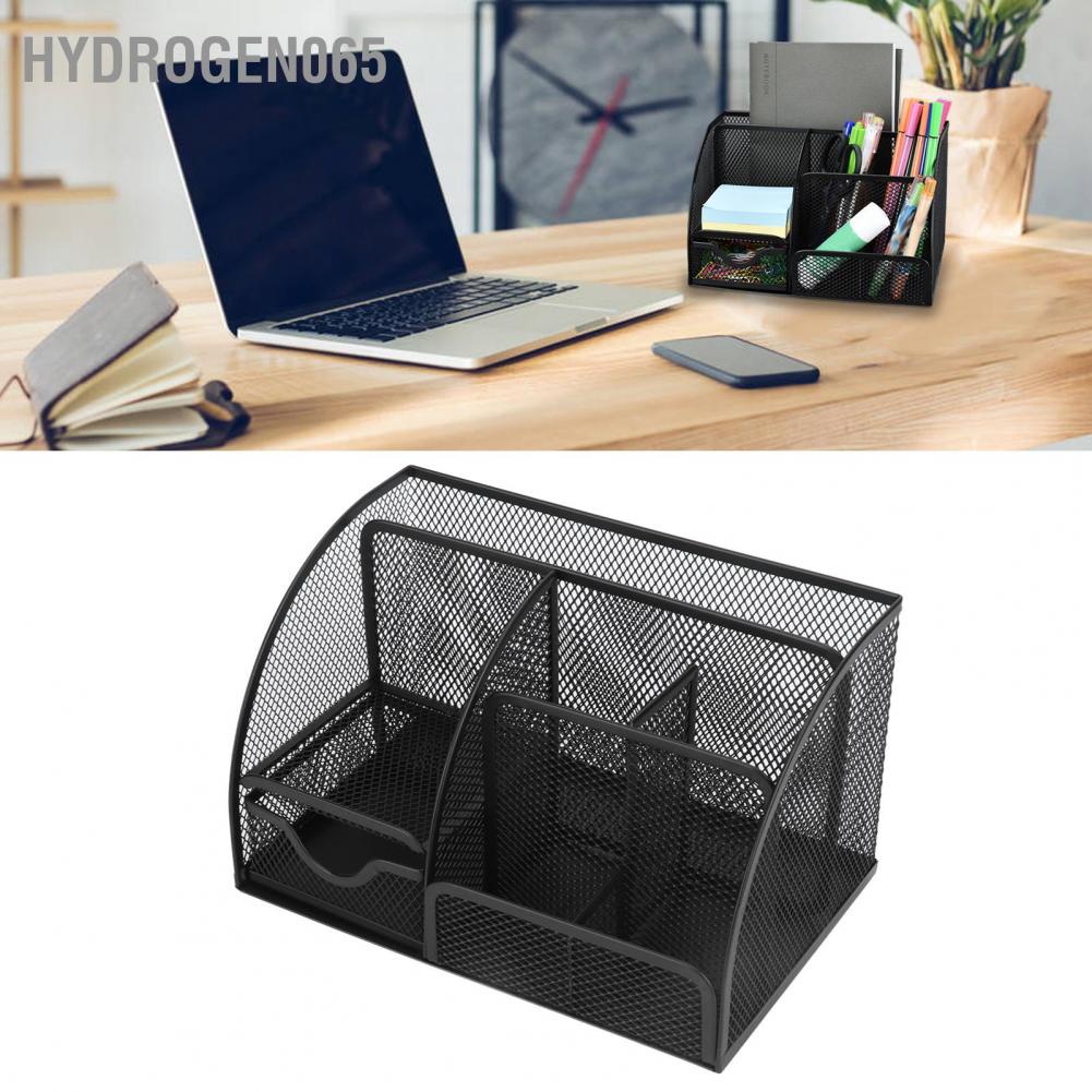 Hydrogen065 Giá đỡ lưu trữ bút lưới cho máy tính để bàn 7 ngăn Màu đen đa chức năng văn phòng chắc chắn tại nhà