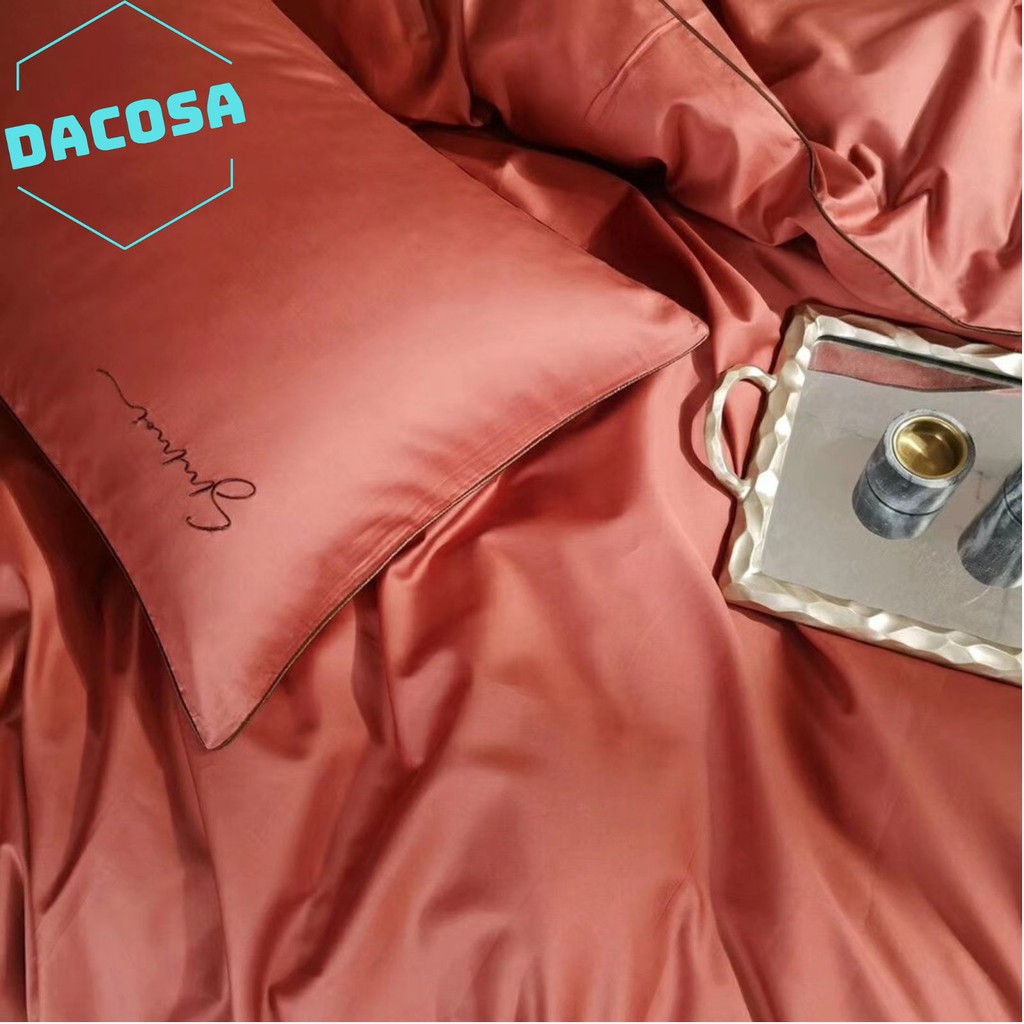 [Giá Sỉ] Bộ Chăn Ga Gối LỤA SUMOI 60S Màu Cà Rốt Đậm Cao Cấp Khách Sạn