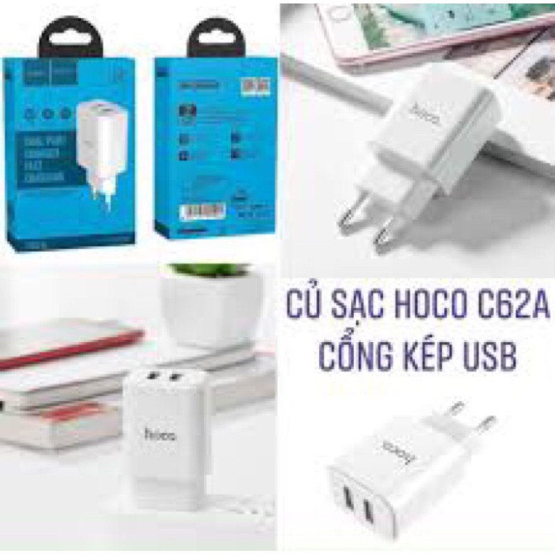 (BẢO HÀNH 6 THÁNG) Củ sạc hoco C62A chính hãng 2 cổng sạc nhanh