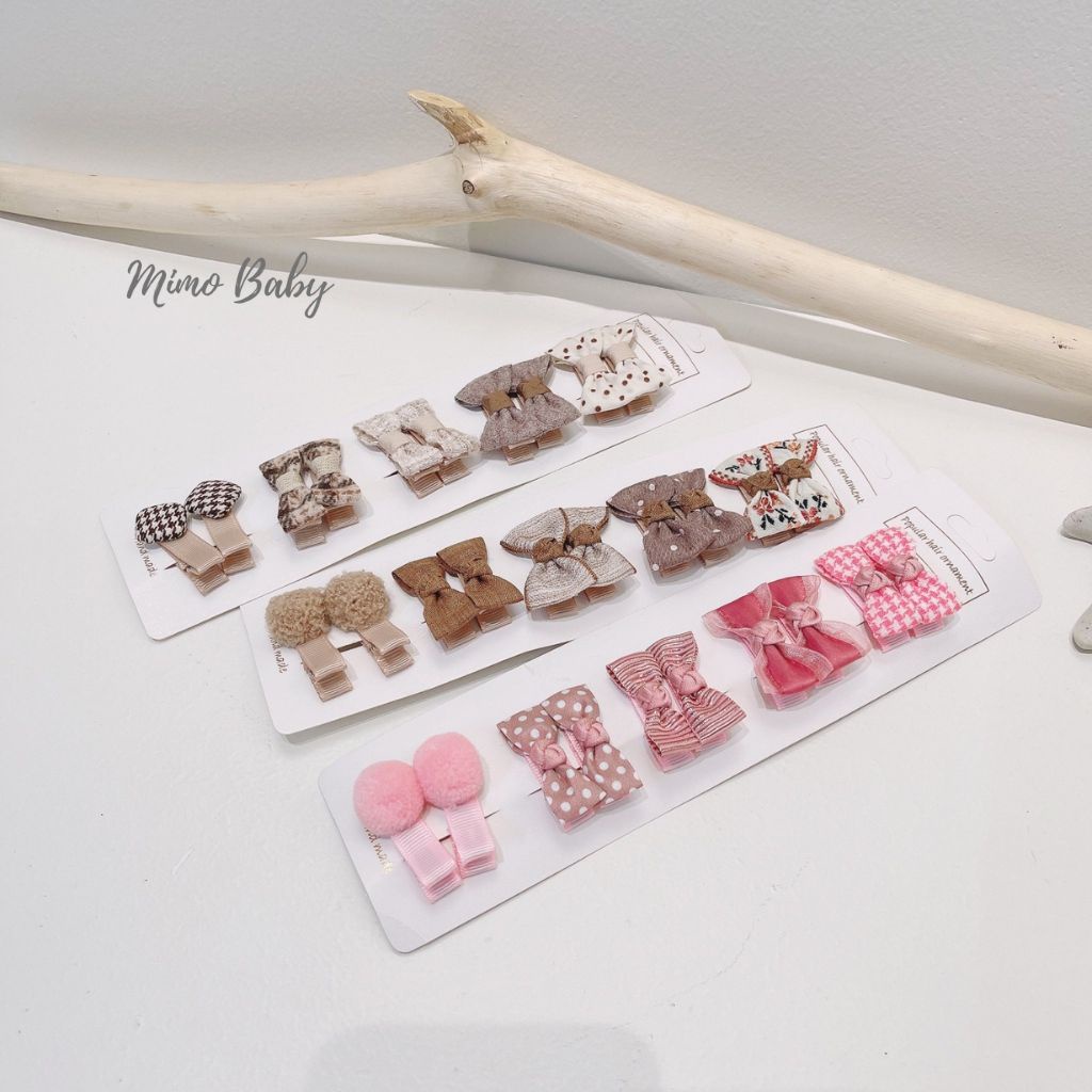 Set 10 kẹp tóc bọc vải họa tiết dễ thương cho bé gái KT26 Mimo Baby