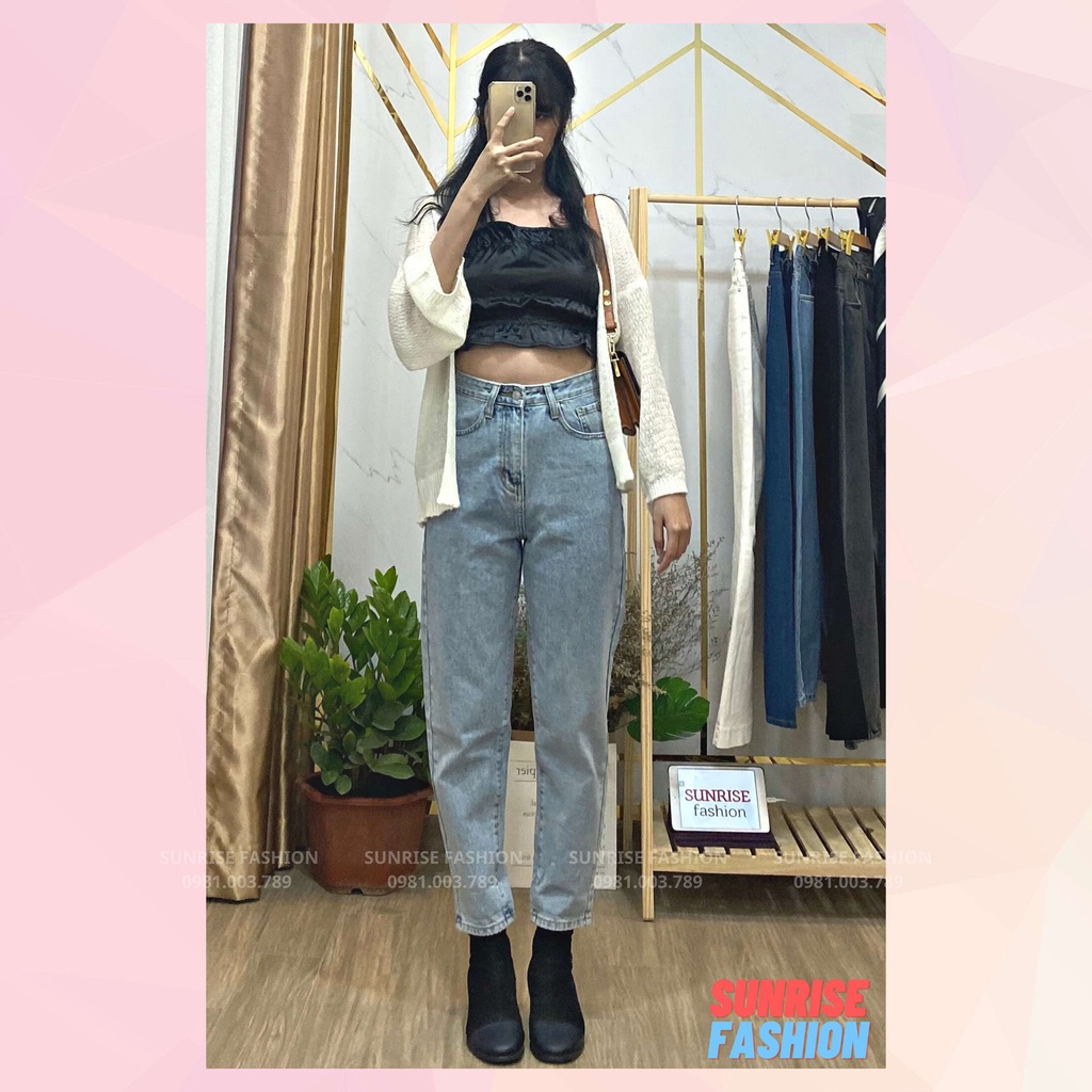 Quần jean baggy nữ lưng cao tôn dáng, quần bò baggy nữ cạp cao Sunrise Fashion S512
