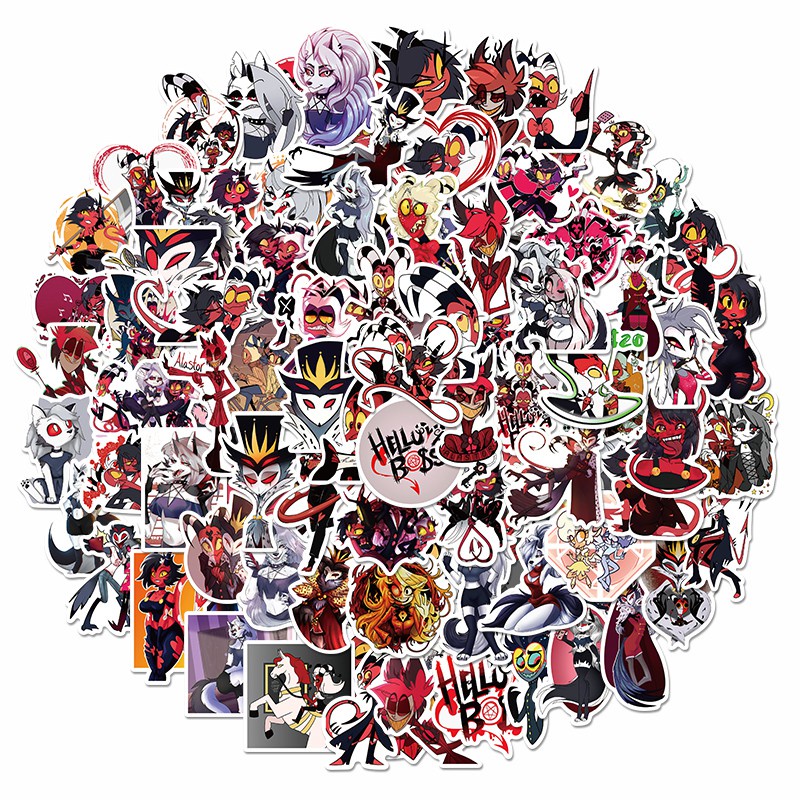 Set 100 Miếng Dán Trang Trí Laptop Ván Trượt Ghi Ta Chống Thấm Nước Họa Tiết Hoạt Hình Helluva Boss