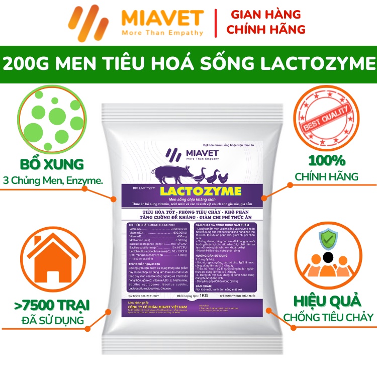 Men Tiêu Hoá Sống LACTOZYME Dạng Hoà Tan Cho Gà,Heo,Trâu,Bò, AD3E Tổng Hợp Giúp Vật Nuôi Tiêu Hoá Tốt Cho Gà, Heo.