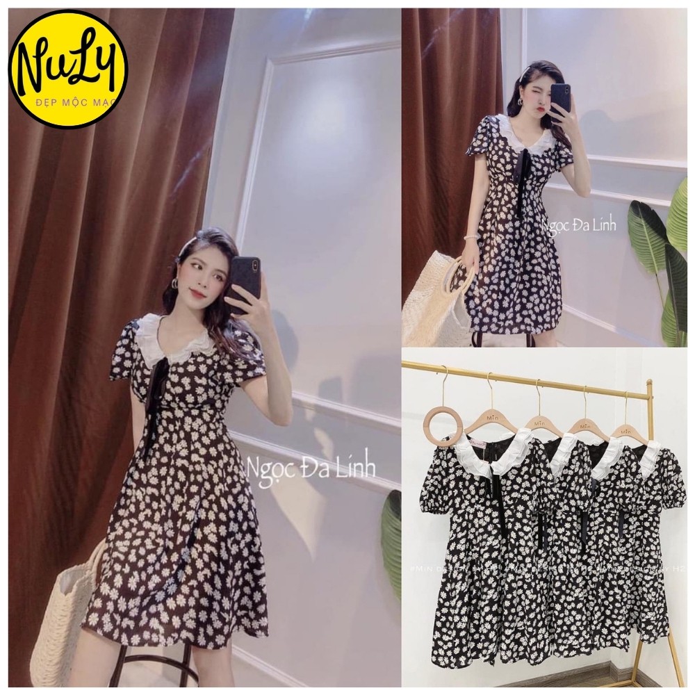 Váy Đầm Hoa Cúc Cổ Ren Tay Ngắn Dáng Dài Xòe,Váy Thiết Kế Hotrend Phong Cách Hàn Quốc Freesize<70kg | BigBuy360 - bigbuy360.vn