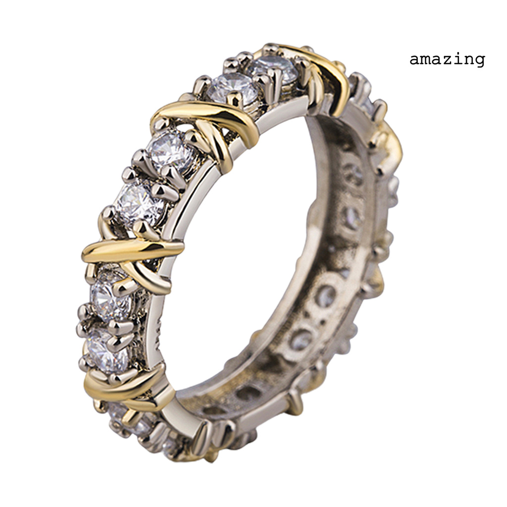 [AM] Exquisite Dual Color X Ring Platinum Plated Rhinestone Women Jewelry Accessories