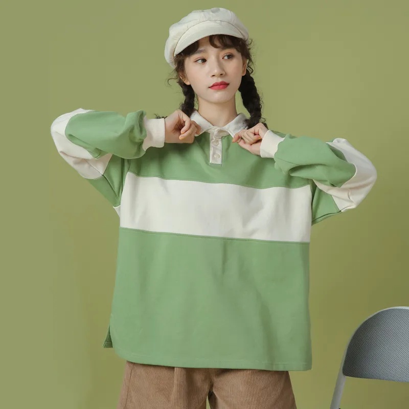 Áo sweater PERTY cổ polo tay dài dáng rộng phong cách Hàn Quốc thời trang mùa thu mới dành cho nữ