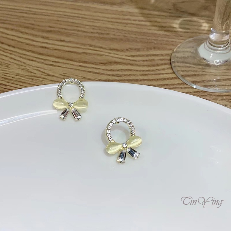 GETNOIVAS Đôi khuyên tai hình nơ đính đá thanh lịch cho nữ