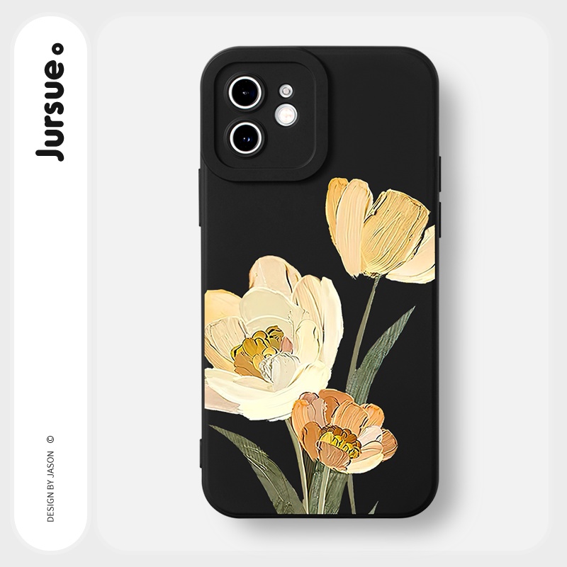 Ốp lưng JURSUE mềm chống bẩn hình dễ thương đẹp đen Cho iPhone 14 13 12 11 Pro Max SE 2020 X XR XS 8 7 ip 6S 6 Plus Y2204
