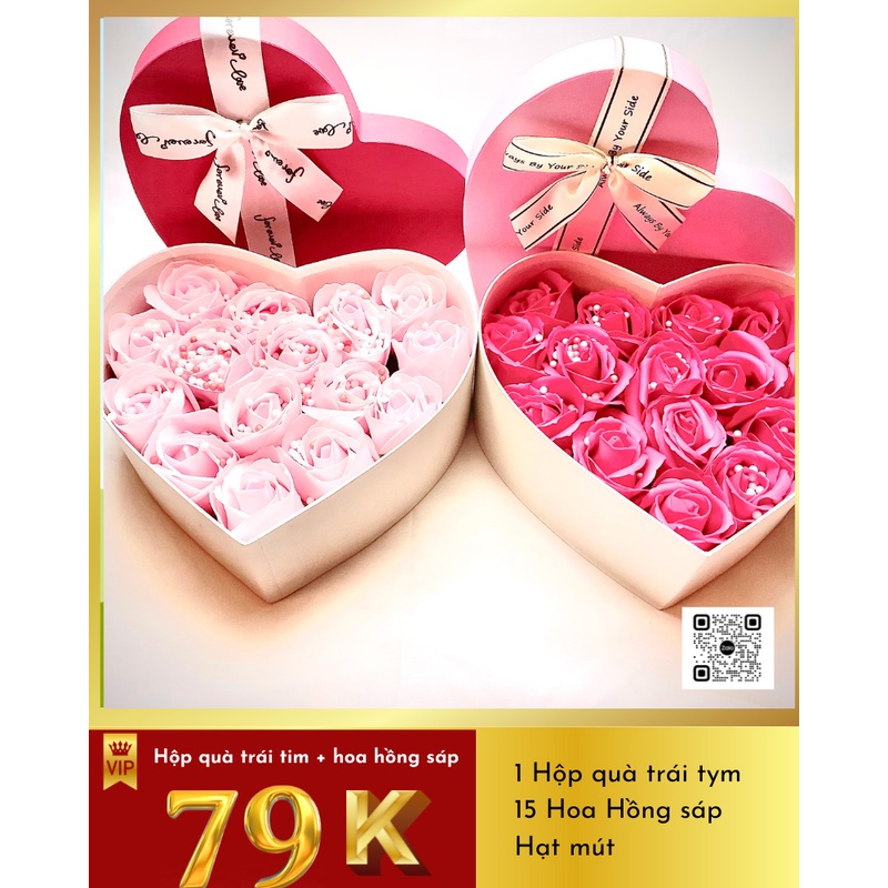 Hộp quà trái tim và hoa hồng sáp hàn quốc tặng kèm xốp, hộp quà tặng sinh nhật, quà tặng valentine