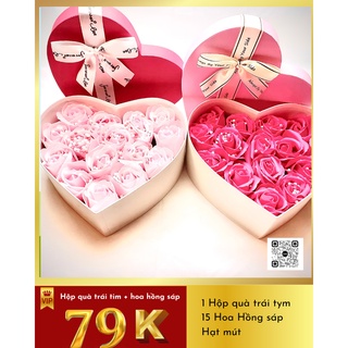 Hộp quà trái tim và hoa hồng sáp hàn quốc tặng kèm xốp, hộp quà tặng sinh nhật, quà tặng valentine