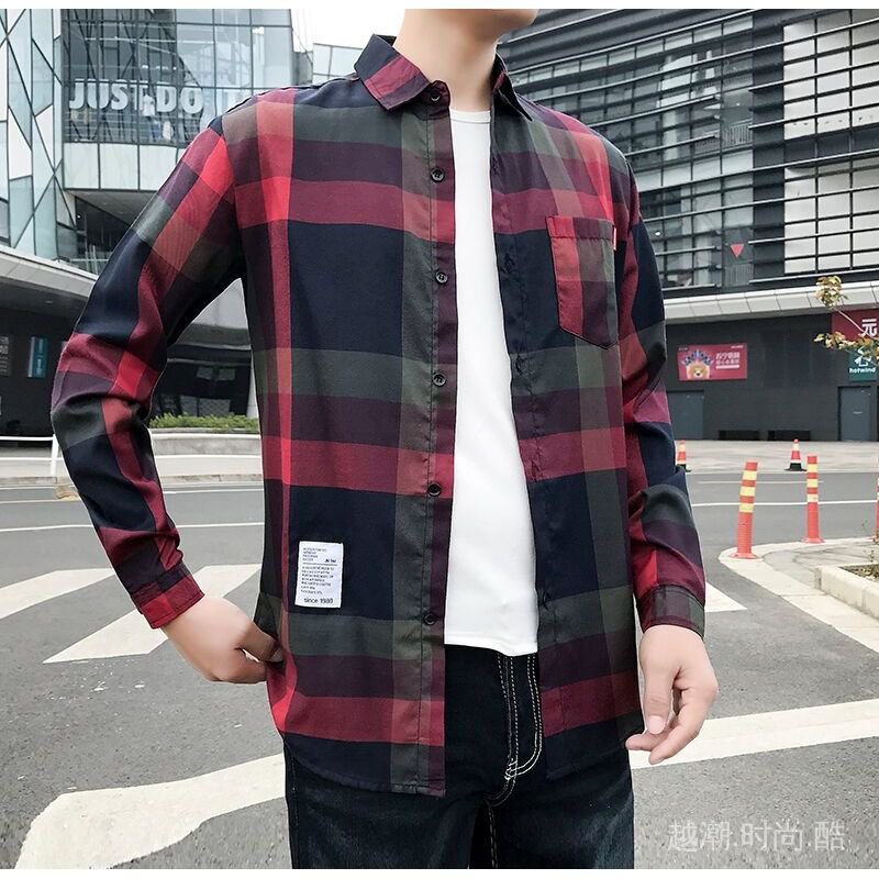 Áo sơ mi kẻ sọc của nam giới Áo sơ mi dài tay thông thường Áo sơ mi nam thời trang thanh niên