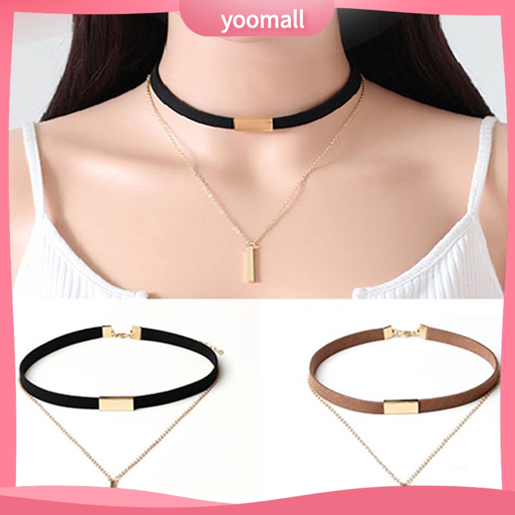 Vòng cổ choker chất liệu da lộn phong cách cổ điển