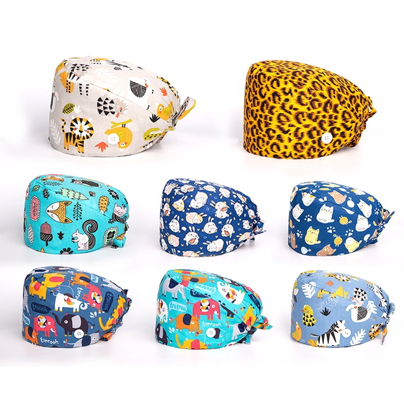 Mũ Phẫu Thuật Chất Liệu Cotton Nguyên Chất Họa Tiết Hoạt Hình Phối Dây Cột Có Nút Điều Chỉnh Tiện Lợi