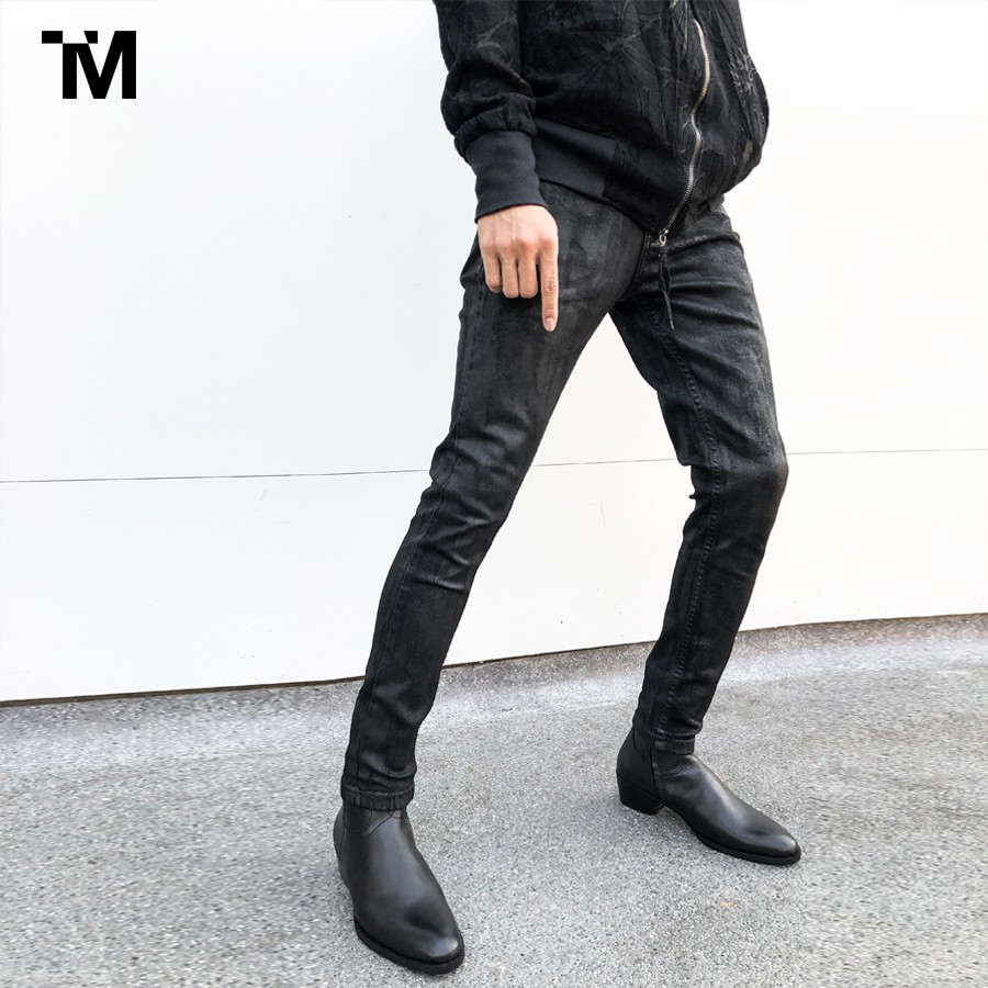 Quần Jeans Nam TARMOR Dáng Ôm Màu Đen Waxed Skinny Jeans In Waxed Black Denim