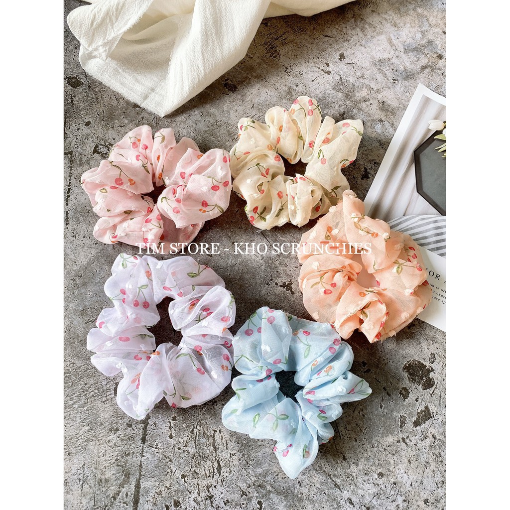 {Ảnh thật}SCRUNCHIES VON LỤA CHERRY - CỘT TÓC VẢI THỜI TRANG NỮ GIÁ RẺ