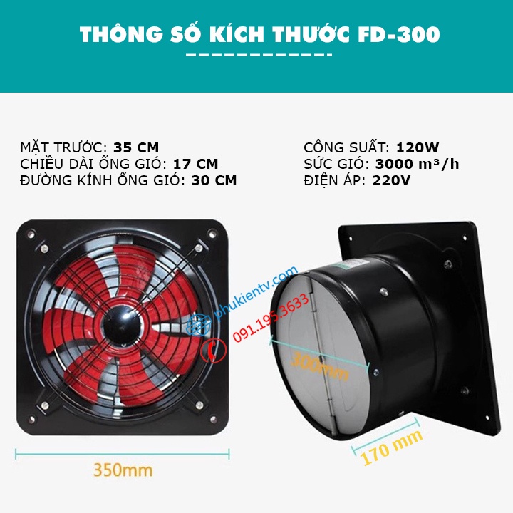 Quạt Hút Gió - Quạt Thông Gió Nhà Xưởng - Hút Mùi Nhà Hàng - FD 250, FD 300 - Sức Hút Lớn - Công Suất 100 - 120W