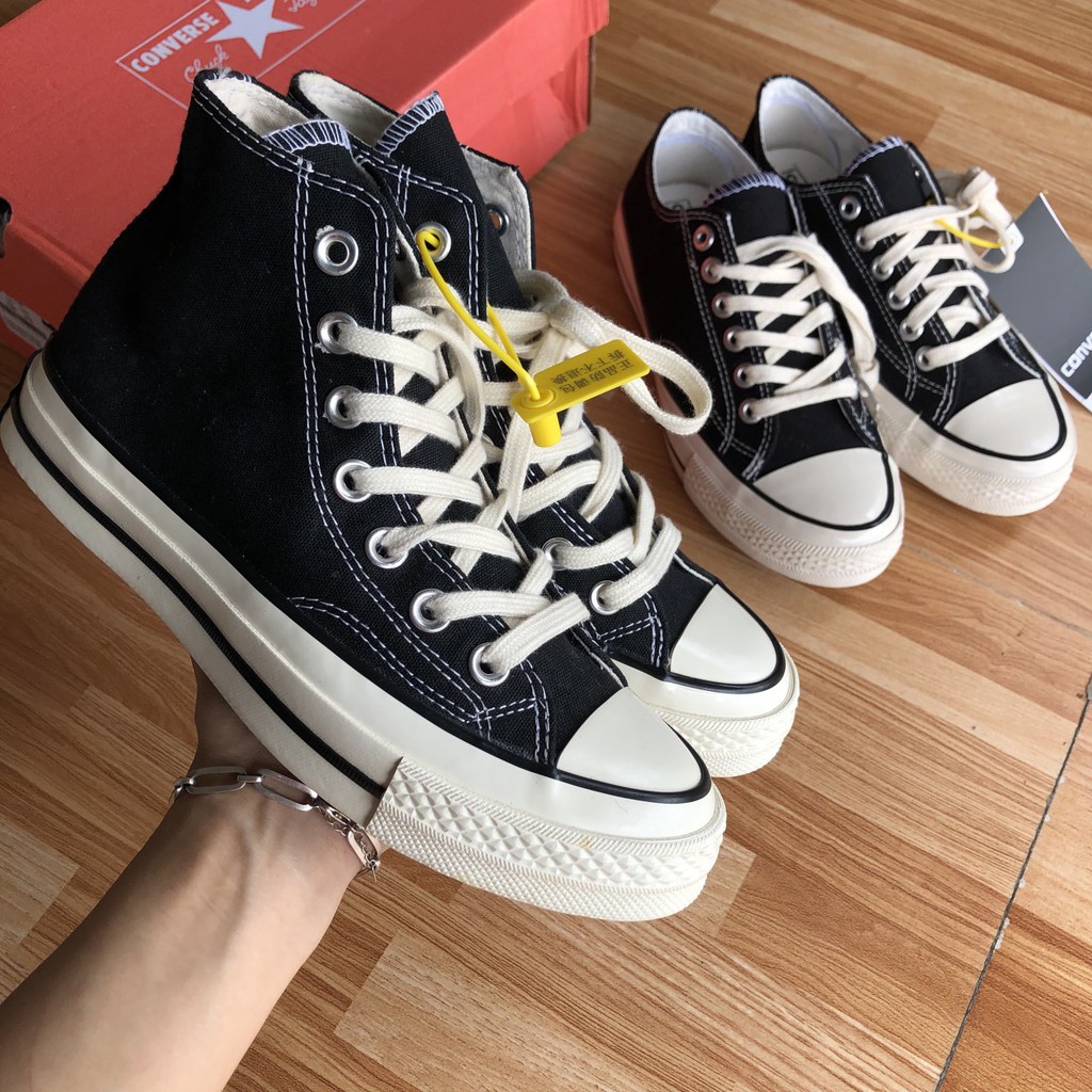 Giày cv cổ cao cổ thấp đen- sữa- trắng mũi bóng, giầy thể thao học sinh đế cao Full Box