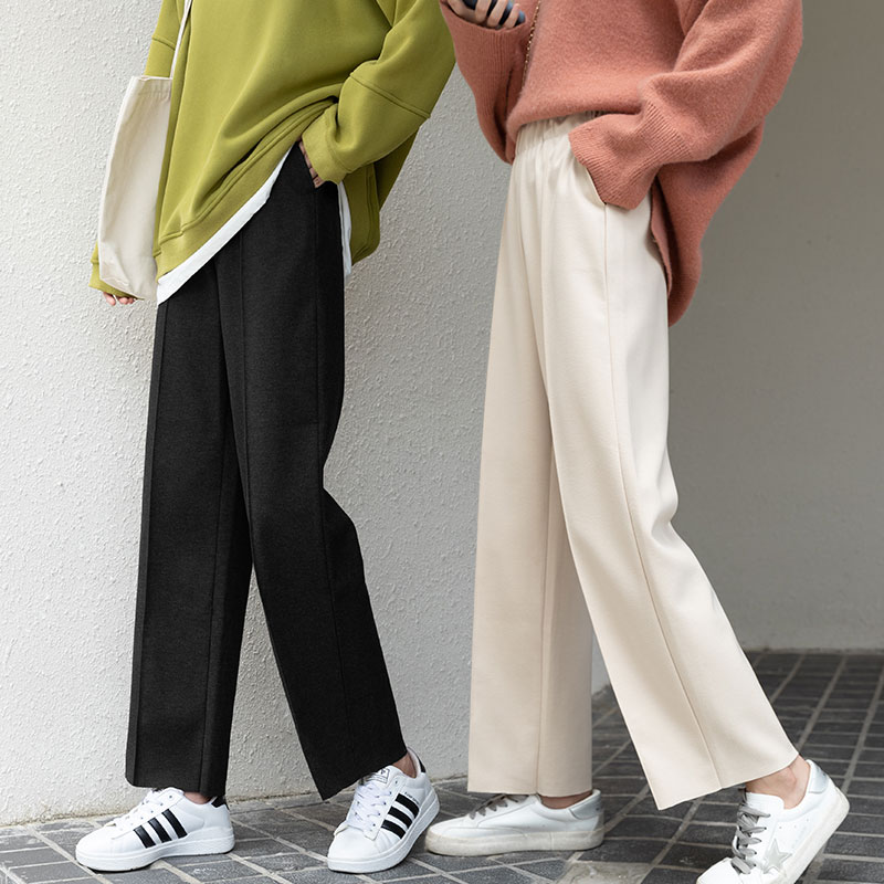 Quần Dài Ống Rộng Lưng Cao Màu Trơn Thời Trang Mùa Thu Cho Nữ