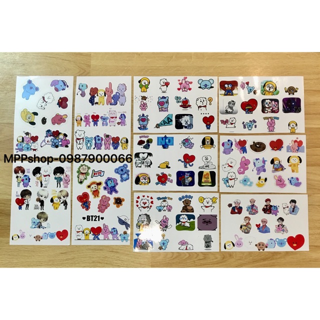 Combo 10 tấm ảnh sticker BTS gồm nhiều ảnh nhỏ khác nhau