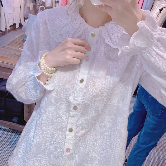 Hàng Có Sẵn Áo Sơ Mi Nhỏ Cổ Búp Bê Tay Loe Cài Nút Nhiều Màu Sắc Phong Cách Châu Âu Mùa Thu Cho Nữ